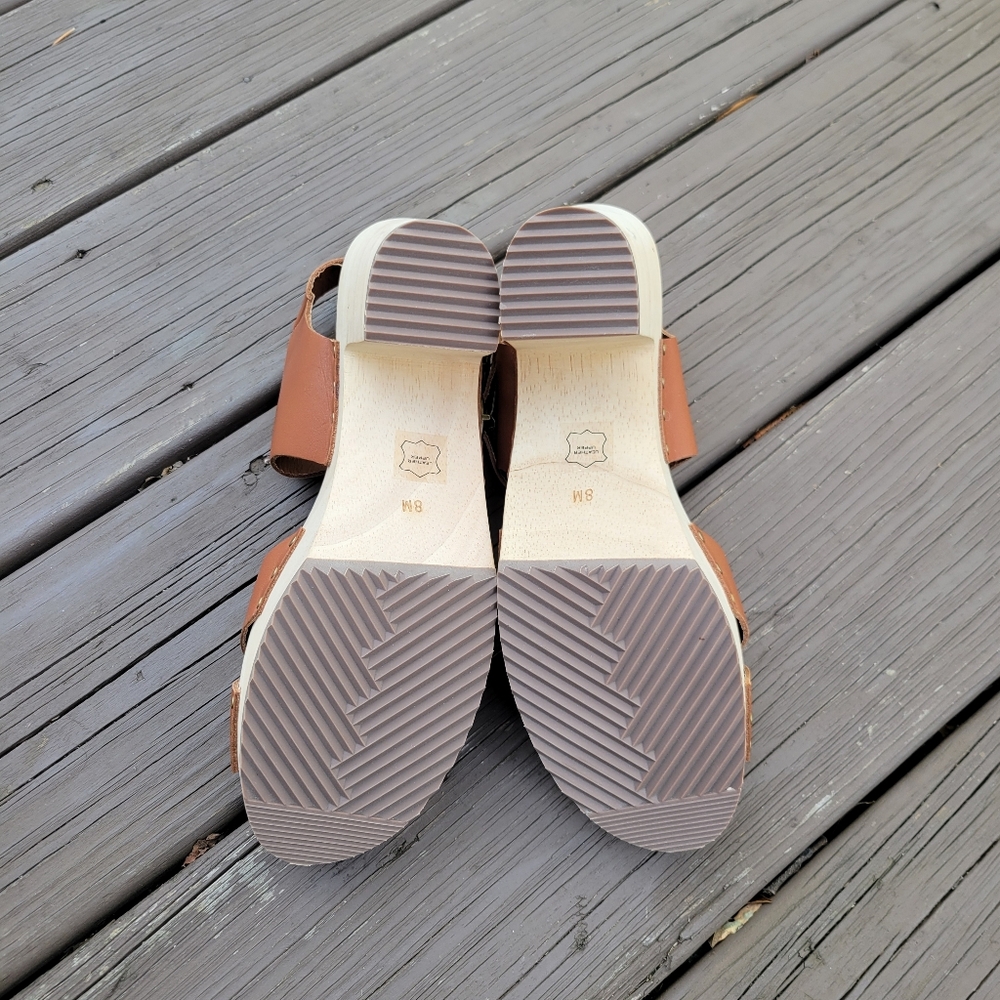 LOFT Y2K Criss Cross Whiskey Brown Leather Wooden Heeled Platform Clog Sandals 8 - Picture 8 of 8